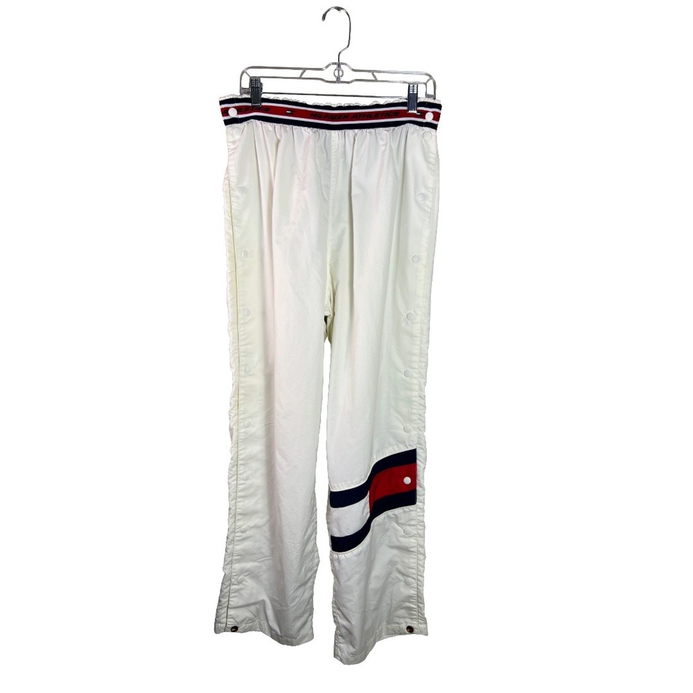 90s Vintage Hilfiger Athletics Nylon Track Pants Women L Snap Streetwear